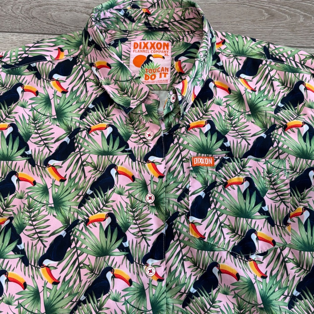 Dixxon Flannel Company Shirt Mens XL Pink Toucan Do It Tropical Party Wear